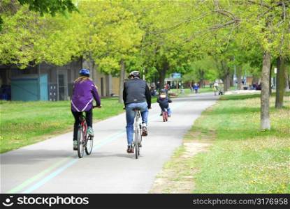 Bicycling in a spring park