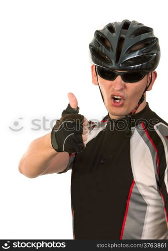 Bicyclist isolated on a white background. Shot in a studio