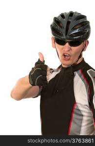 Bicyclist isolated on a white background. Shot in a studio