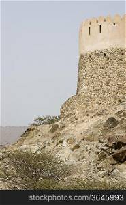 Bidyah, UAE, two watchtowers overlooking Al Bidyah Mosque built in 1446