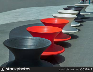 Big abstract circular cups shape design colorful for space decoration with perspective. Copy space, Select focus.