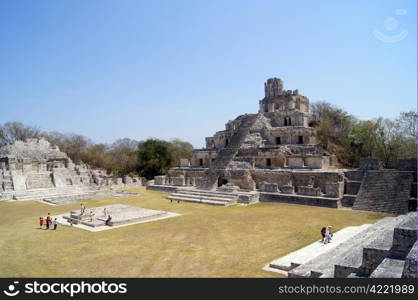 Big acropolis with piramid in Edzna, Mexico