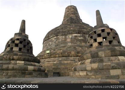 Big and small stupas on the top of Borobudur, Java, Indonesia