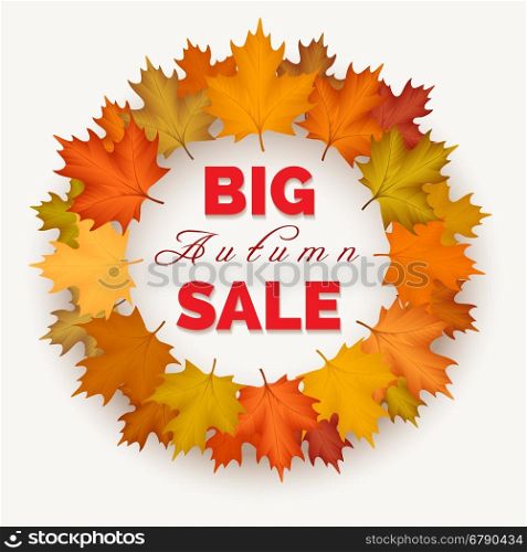 Big autumn sale wreath label. Big autumn sale wreath label. Vector autumn leaves fall border isolated on white background