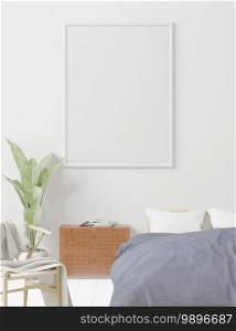 Big bedroom on the white wall background, minimal style ,frame form mock up - 3D rendering -
