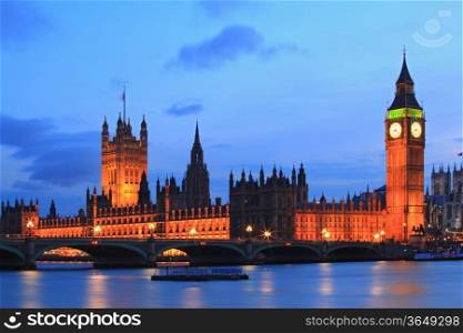 Big Ben and House of Parliament at River Thames International Landmark of London England United Kingdom at Dusk