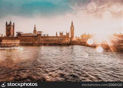 big Ben and Houses of Parliament at sunset, London, UK