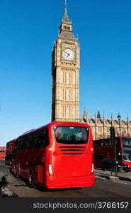 Big Ben and London bus in a sunny day