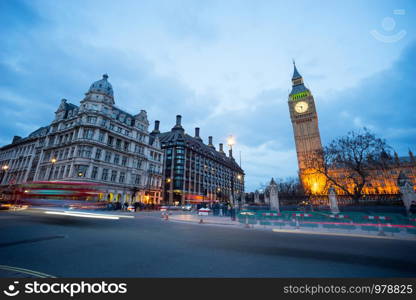 Big Ben and statue of Sir Winston Churchill, London, England