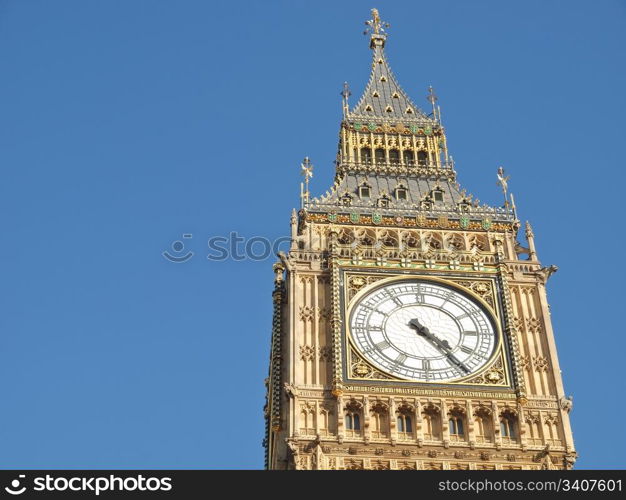 Big Ben. Big Ben Houses of Parliament Westminster Palace London gothic architecture - over blue sky background