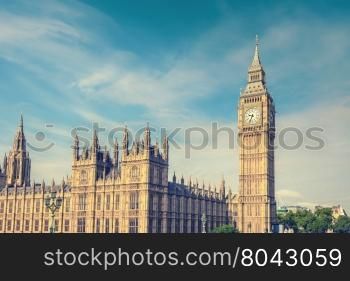 Big Ben Clock Tower and House of Parliament, London, England, UK, vintage style effect