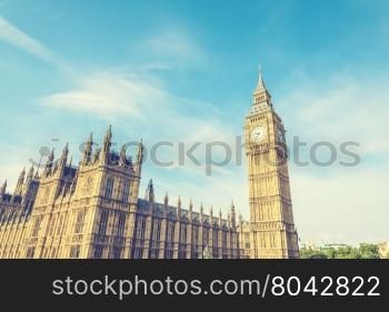 Big Ben Clock Tower and House of Parliament, London, England, UK, with vintage effect