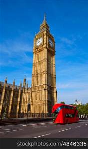 Big Ben Clock Tower and London Bus at England