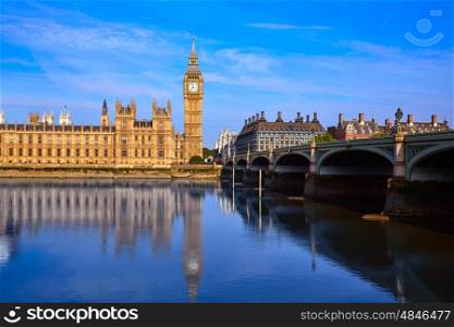 Big Ben Clock Tower and thames river in London at England