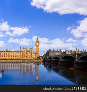 Big Ben Clock Tower and thames river in London at England