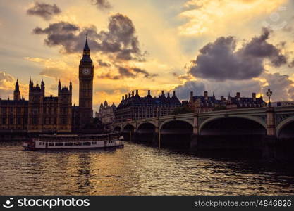 Big Ben Clock Tower London at Thames River England