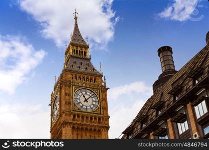 Big Ben London Clock tower close up in UK Thames river