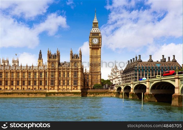 Big Ben London Clock tower in UK Thames river