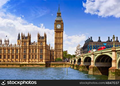 Big Ben London Clock tower in UK Thames river