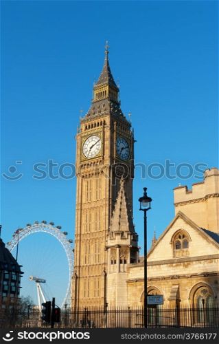Big Ben with the London Eye in the background