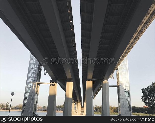 Big beton bridge in Rostov am Don city. Bottom view
