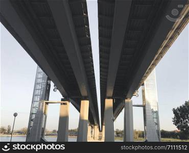Big beton bridge in Rostov am Don city. Bottom view