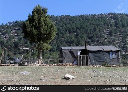 Big black tent in the turkish farm, Turkey