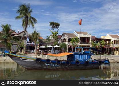 Big boat in canal in Hoi An, Vietnam