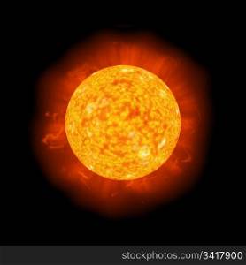 big bright hot sun star on black background