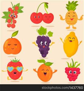 Big bright set of funny cartoon fruits.. Big bright set of funny cartoon fruits