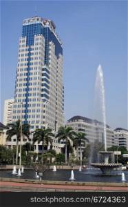 Big building and fountain on Jalan Tamrin in central Jakarta, Indonesia