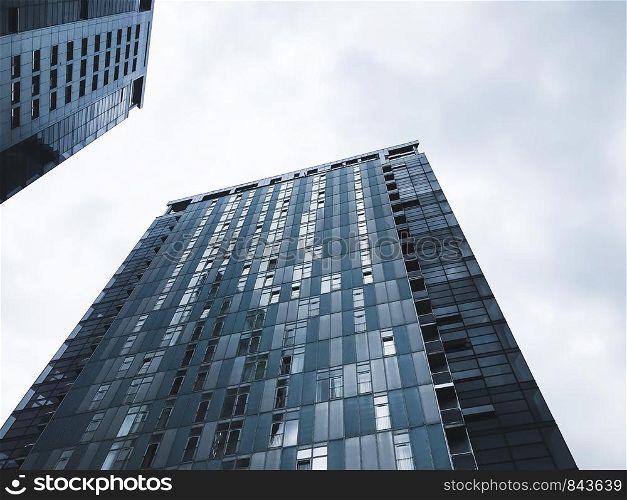 Big buildings in Kharkov city, Ukraine. High tech architecture.Bottom view