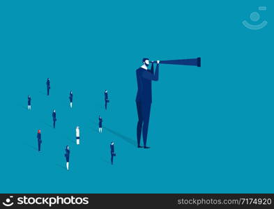 big businessman holding big Telescope for analysis target vector