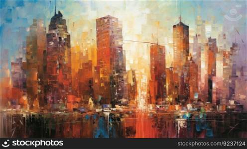Big city impressionist painting. Illustration Generative AI 