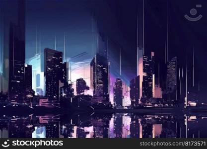Big city in night view. Urban business street. Generate Ai. Big city in night view. Generate Ai