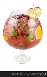 Big cocktail with different fresh berries and fruits. Berries and fruit cocktail