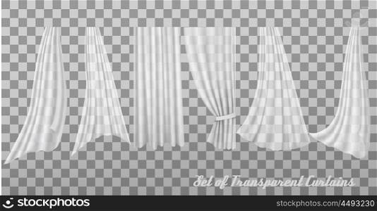 Big collection of transparent curtains. Vector