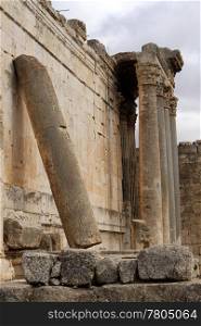 Big columns of Bacchus temple in Baalbeck, Lebanon