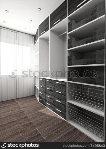 Big comfortable closet. Modern design. Home interior.