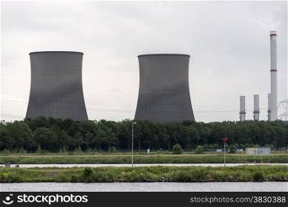 big cooling towers for the energy power plant in Maasbracht holland
