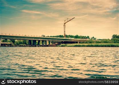 Big crane at a bridge construction