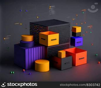 Big data abstract concept with data clusters collected by server. Digital sorting and management concept. Generated AI. Big data abstract concept with data clusters collected by server. Digital sorting and management concept. Generated AI.