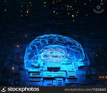Big data and artificial intelligence concept. 3D illustration. Big data and artificial intelligence concept