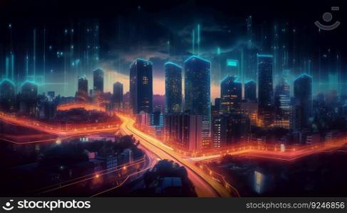 Big data connection technology concept in smart city. Generative ai art. Big data connection technology concept in smart city. Generative ai