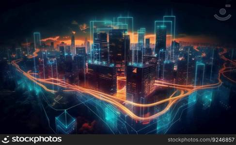 Big data connection technology concept in smart city. Generative ai art. Big data connection technology concept in smart city. Generative ai