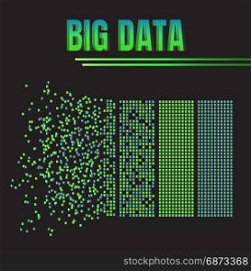 Big data machine algorithms minimalistic design. Science background illustration.. Big data machine algorithms minimalistic design. Science background illustration. Green and blue on dark black background.