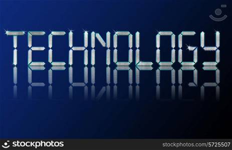 Big diamond shiny letters technology with glow on blue background