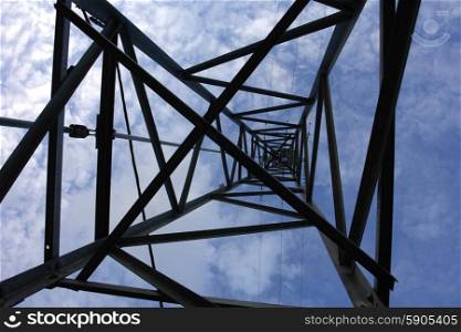 big electric pole, a view from the bottom