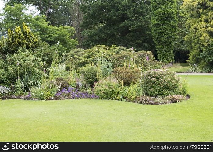 big english garden with borders and flowers