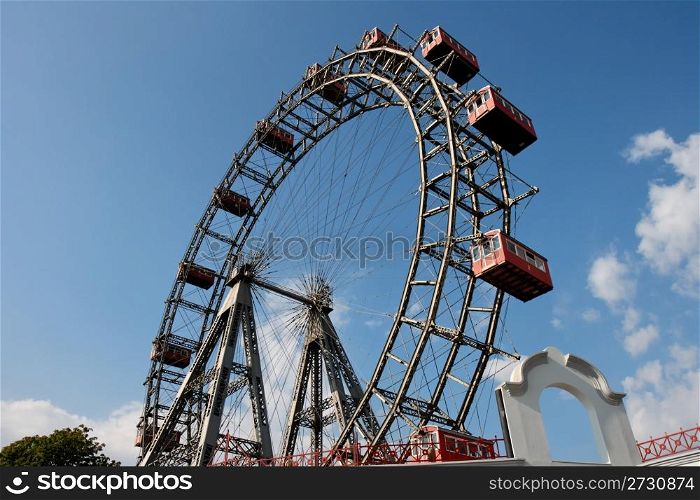 Big ferris, or observation, wheel in Prater amusement park in Vienna, Austria. Big ferris, or observation, wheel in Prater amusement park